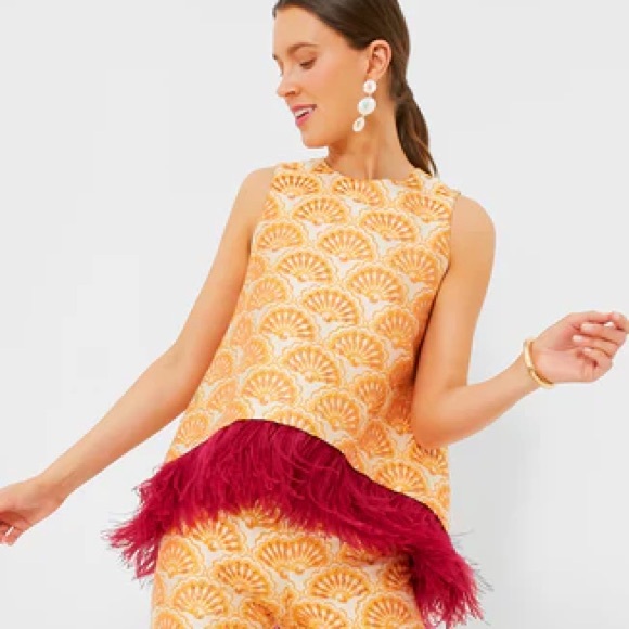 NWT La Double J La Scala Top - Orange and Purple Feather Hem Top - size medium - Picture 1 of 5